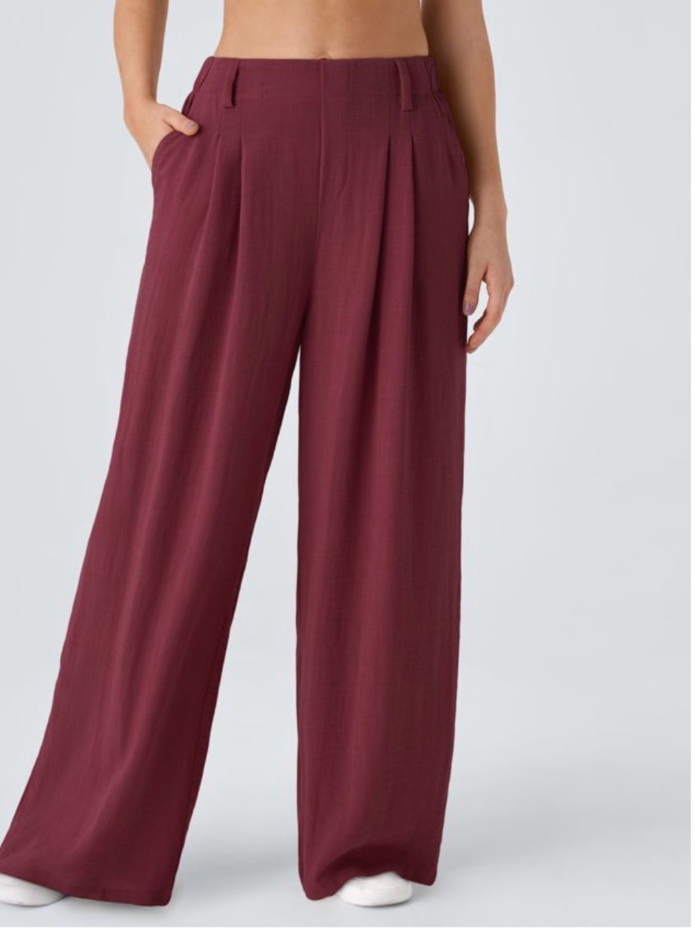 60. Halara Flex™ High Waisted Pocket Wide Leg Work Pants -Burgundy